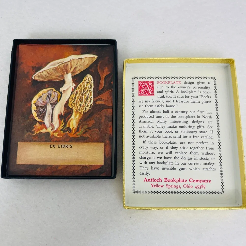 Vintage Antioch Bookplate Company Mushroom Ex Libris Book Plates Boxed Set USA